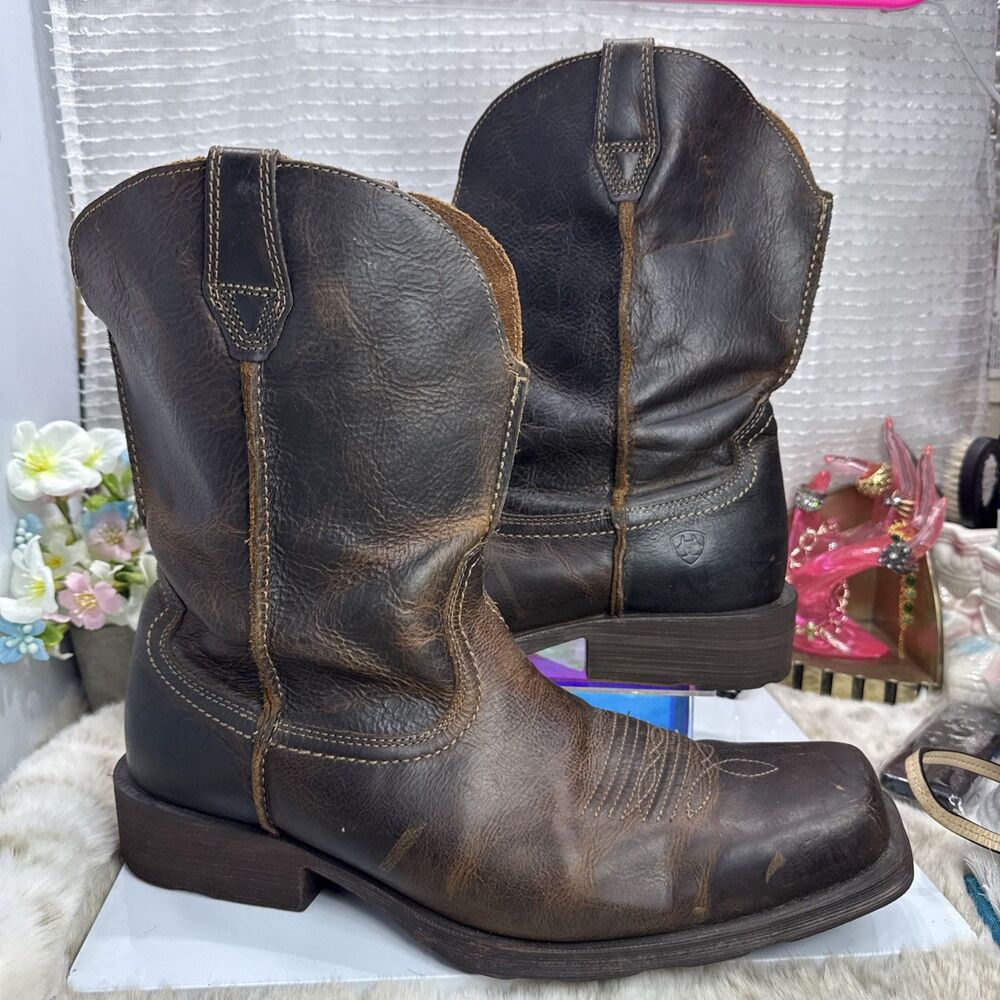 (P5) Ariat Rambler Leather Square Toe Western Cowboy Boots 10015307 MEN 13D